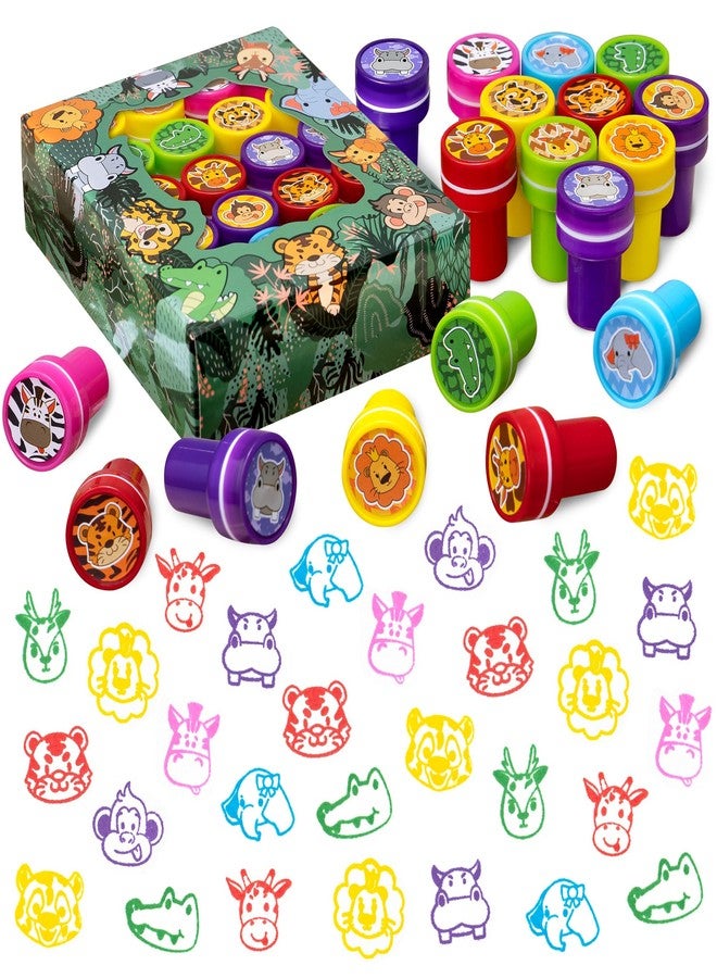 DMIGHT Jungle Safari Party Favors 20 PCS Wild Animals Stamps for Kids Birthday Gifts, Zoo Animal Stamps for Kids, Self Inking Stamps - Image 1